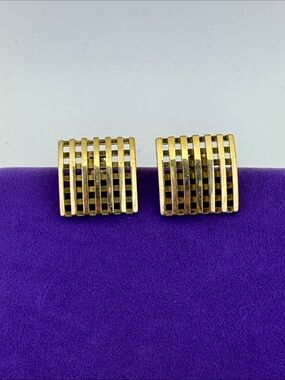 💛 Vintage Avon Gold Plated Grid Square Statement Earrings | Geometric Designer